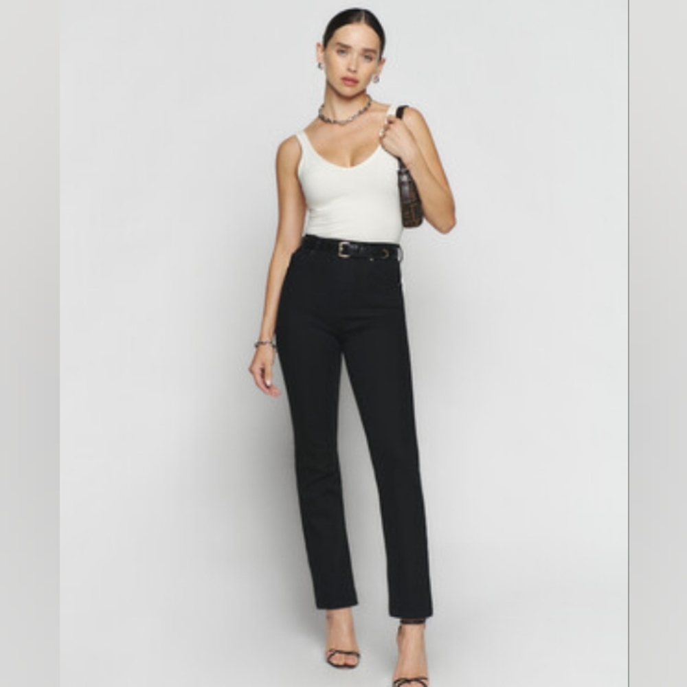 REFORMATION Liza Black Destroyed Stretch Organic Cotton + Tencel Jeans 31